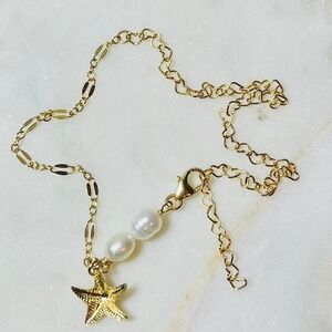 gold filled ankle bracelet starfish pearl‎ anklet